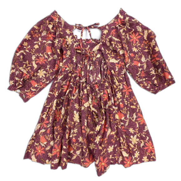 NWT Free People Lola Floral Mini Dress Brown Boho Cottagecore Babydoll Peasant - Picture 6 of 8